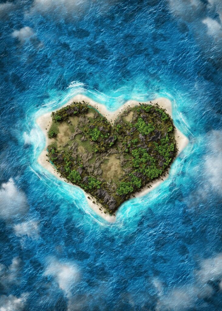 heart, island, beach